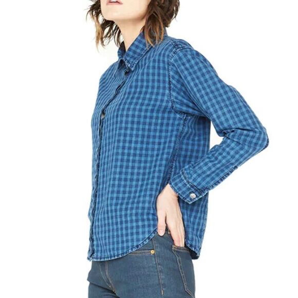 Sandrine Rose Gingham Button Down Shirt Size L Blue - Picture 2 of 6